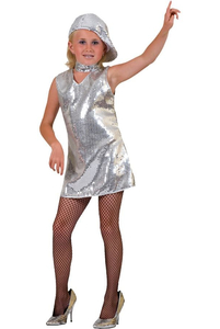 Карнавальный костюм в стиле диско - платье серебряное