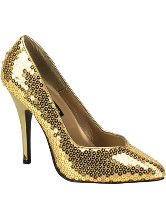 Золотистые туфли на высоком каблуке