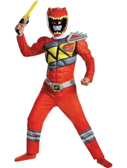 Карнавальный костюм Рейнджера Дино красный с мускулами детский