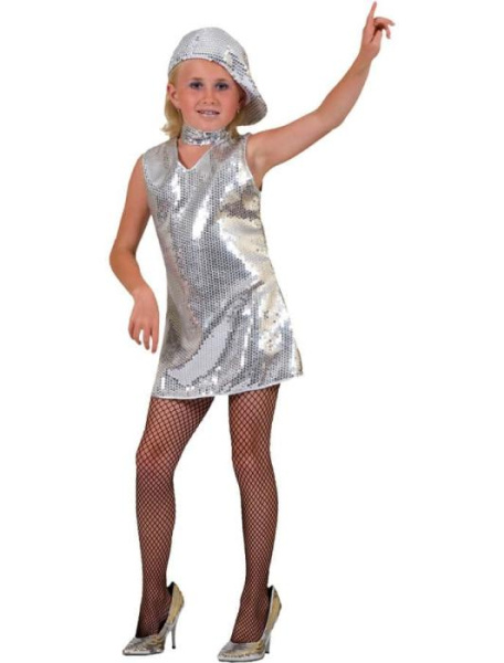 Карнавальный костюм в стиле диско - платье серебряное