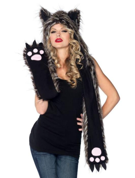 Плюшевый капюшон с шарфом Лиса